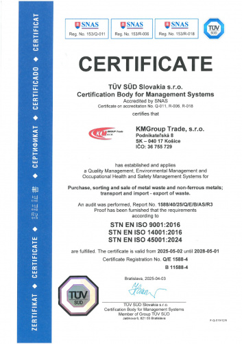 Certifikát systému manažérstva BOZP OHSAS 18001:1999 Certifikát systému manažérstva BOZP OHSAS 18001:1999